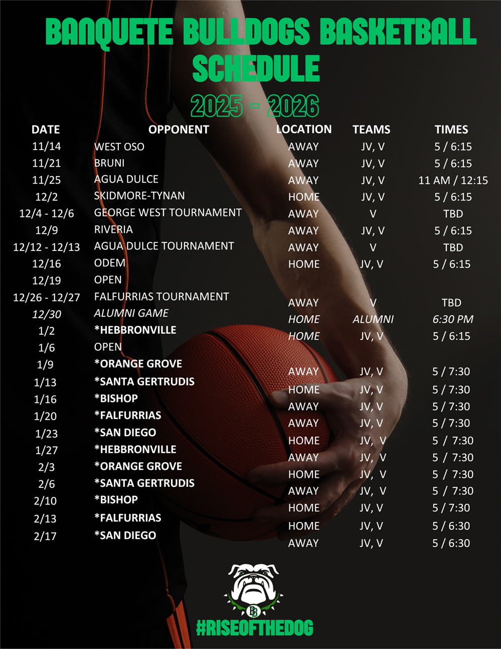 hs boys schedule